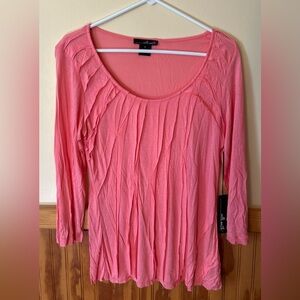 Willi Smith Pink Pleated Blouse with Three-Quarter Sleeves
